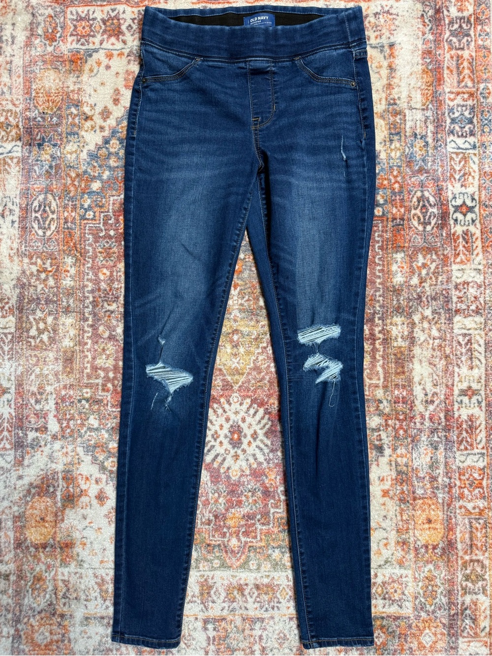 Old Navy Rockstar Pull-On Skinny Jeans Women’s Size 6 Tall Distressed Dark Wash